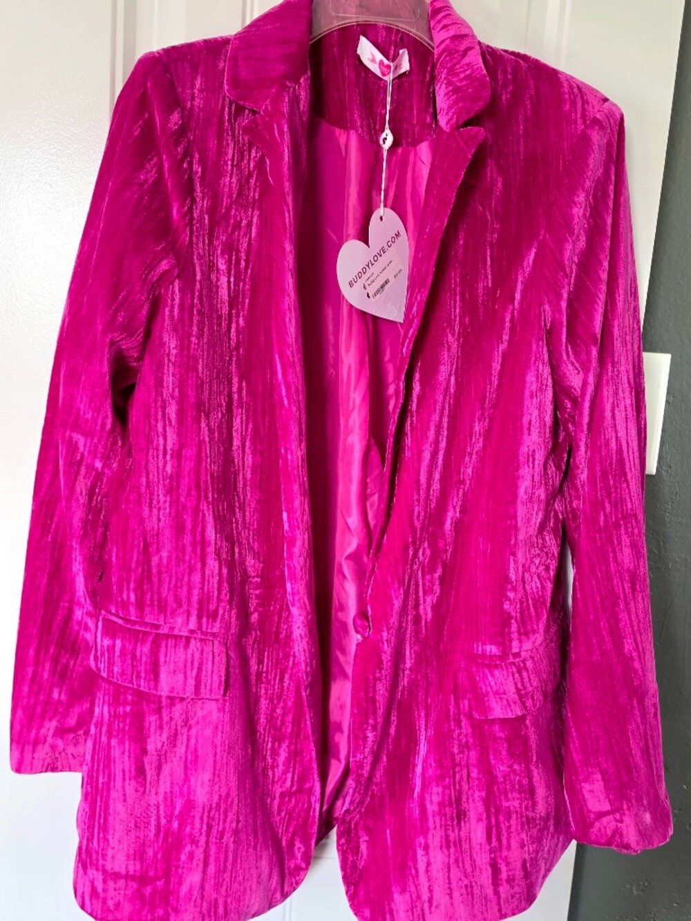 Buddy Love hot pink velveteen blazer